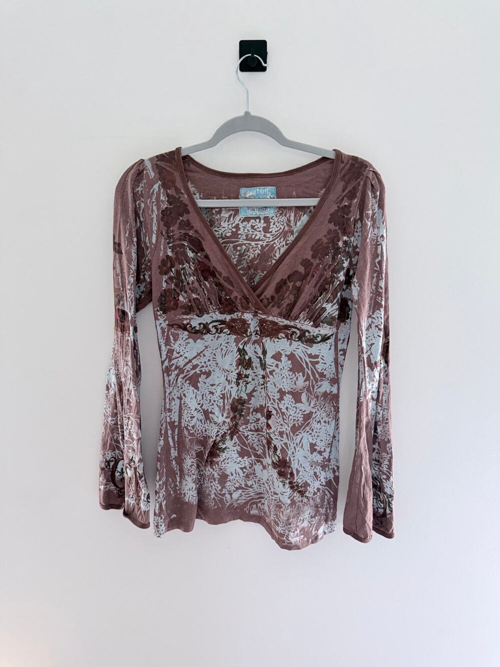 Vintage 2000’s Butterfly Dropout Burnout Fairy Grunge Bell Sleeve Top-Size L